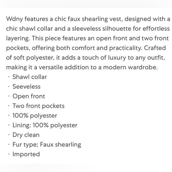 WD.NY Women's Beige and Ivory Faux Shearling Vest NWT XL - Picture 8 of 9